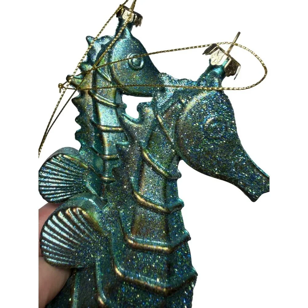 Seahorse Holiday Ornament - Teal Glitter (Unbranded)
